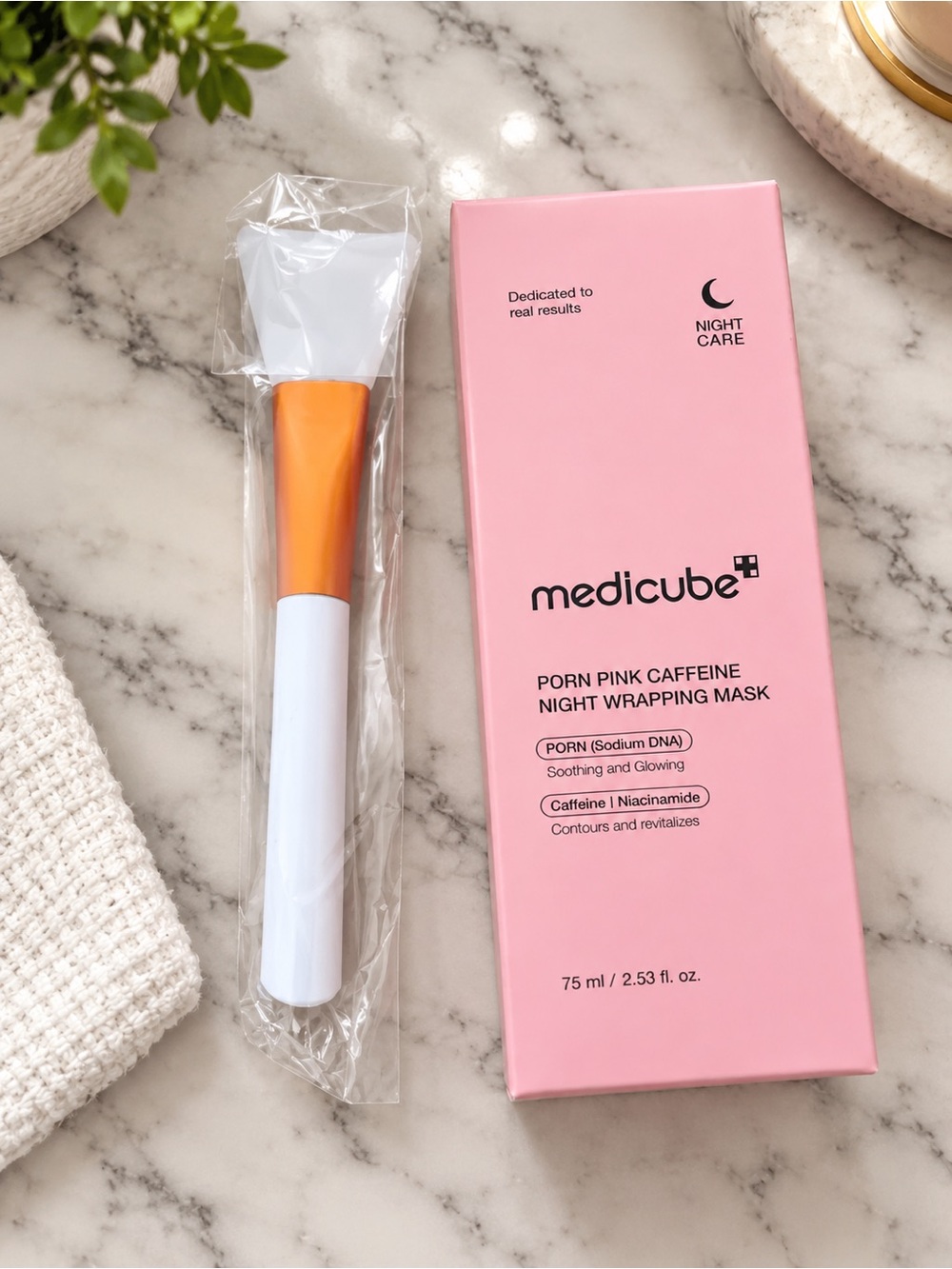 Medicube Porn Pink Caffeine Night Wrapping Mask, 75ML with Silicone Brush!